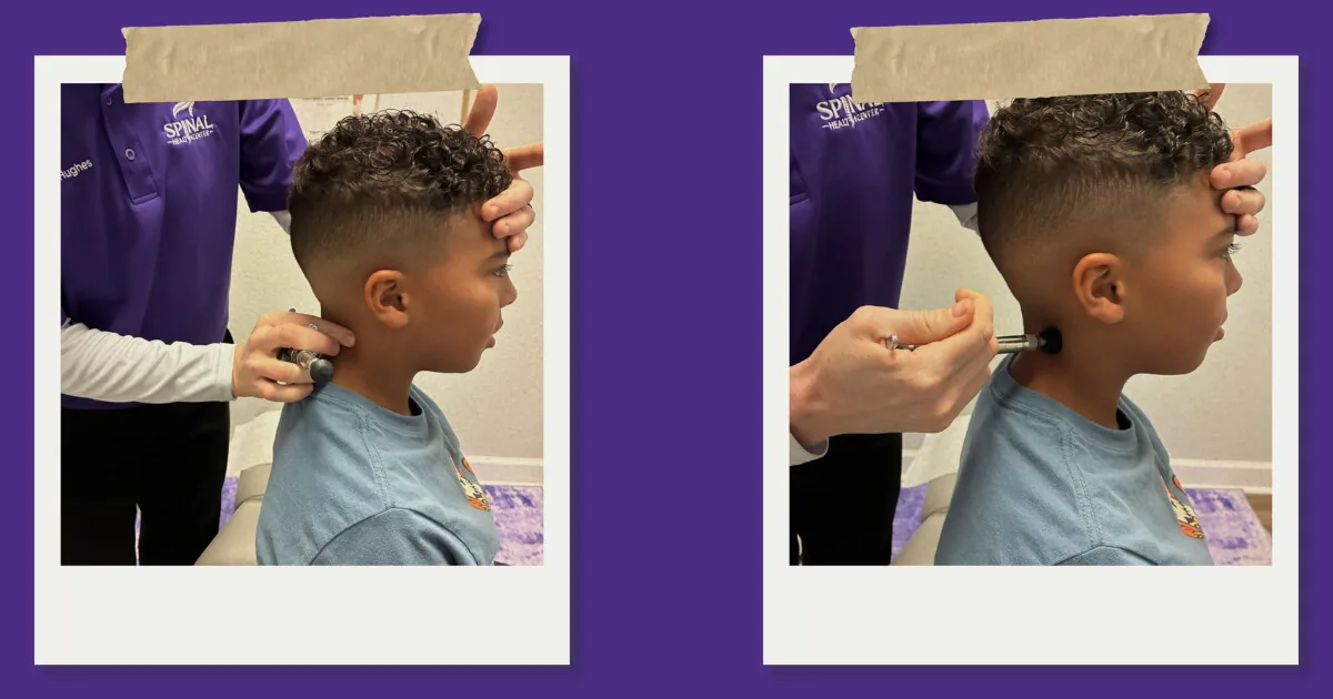 Photo collage of a chiropractor adjusting a boy's neck