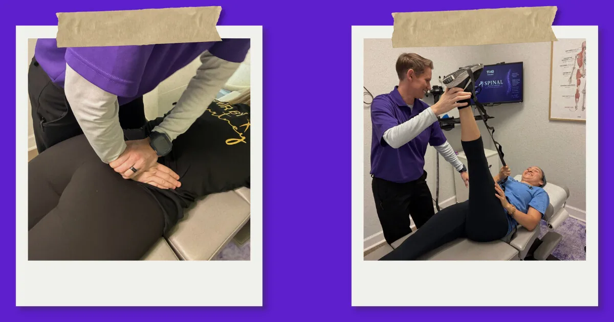 Photo collage of a chiropractor treating patients' hips and legs