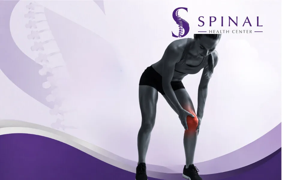 Spinal Health Center graphic of a man in workout clothes holding his painful knee