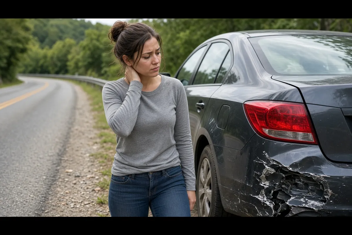 Driver holding her neck after a minor car accident, Vero Beach chiropractic concern