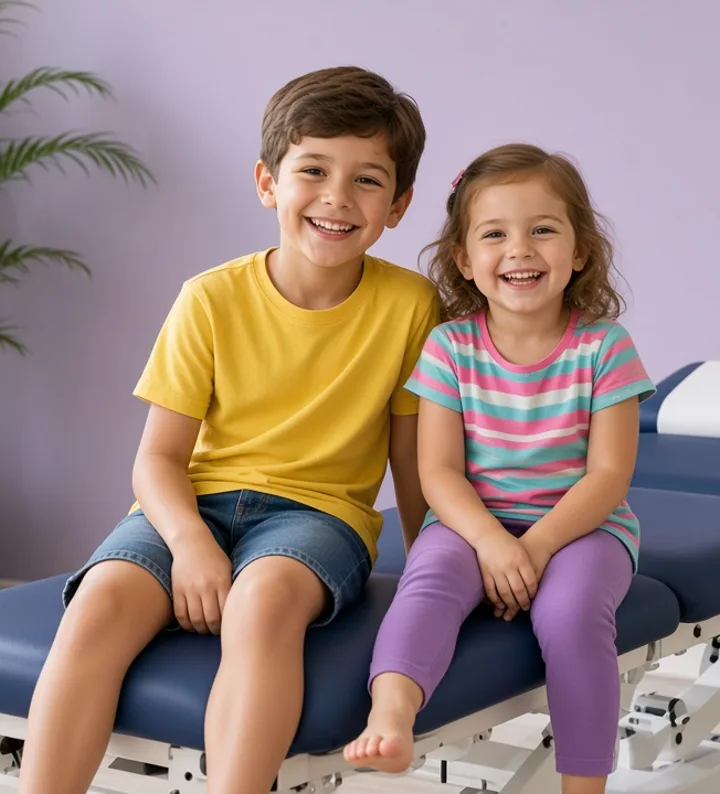 Two smiling kids on a chiropractic table at Spinal Health Center in Vero Beach